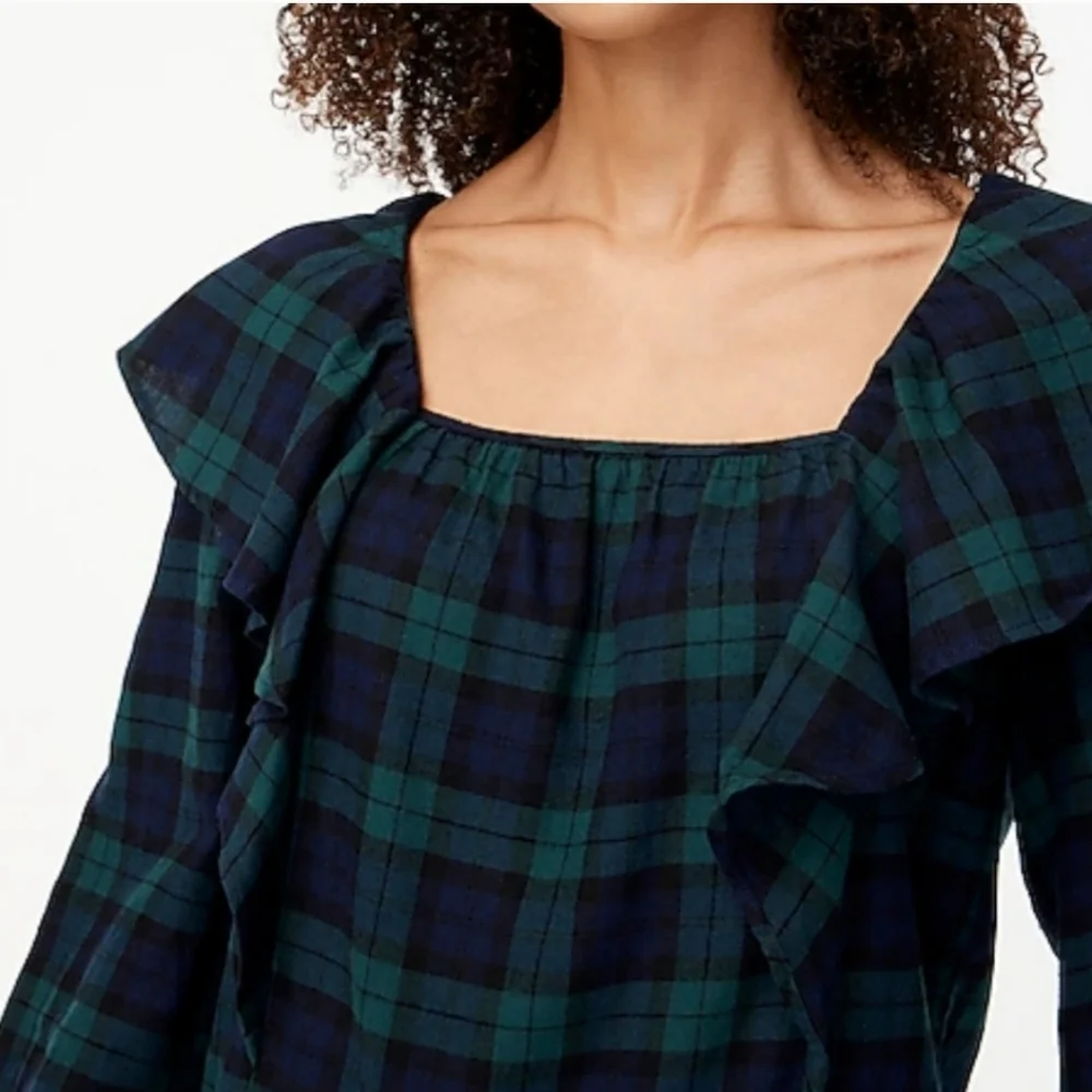 J.Crew Flannel Squareneck Ruffle Top Size Large - Picture 3 of 9
